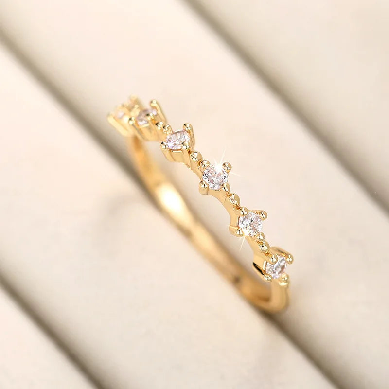 Gold Cubic Zirconia Thin Band Ring