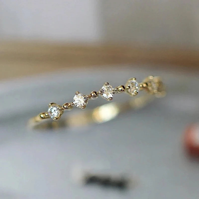 Gold Cubic Zirconia Thin Band Ring